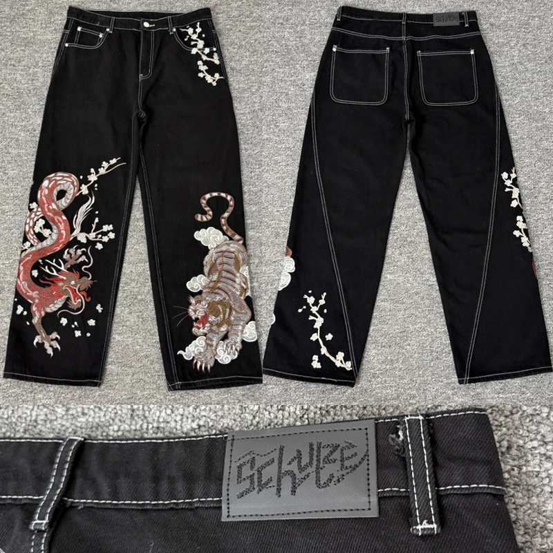 

Classic Fashionable Derschutze Jeans High Quality Retro Embroidery Animal Pattern Denim Pants