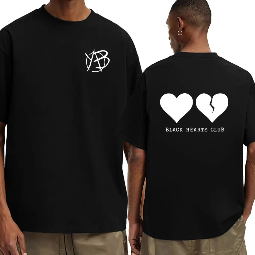 Hot Singer Yungblud Black Heart Club Double Sided Print Tee shirt Men Women Vintage Pure Cotton short sleeve t-shirts Unisex Top