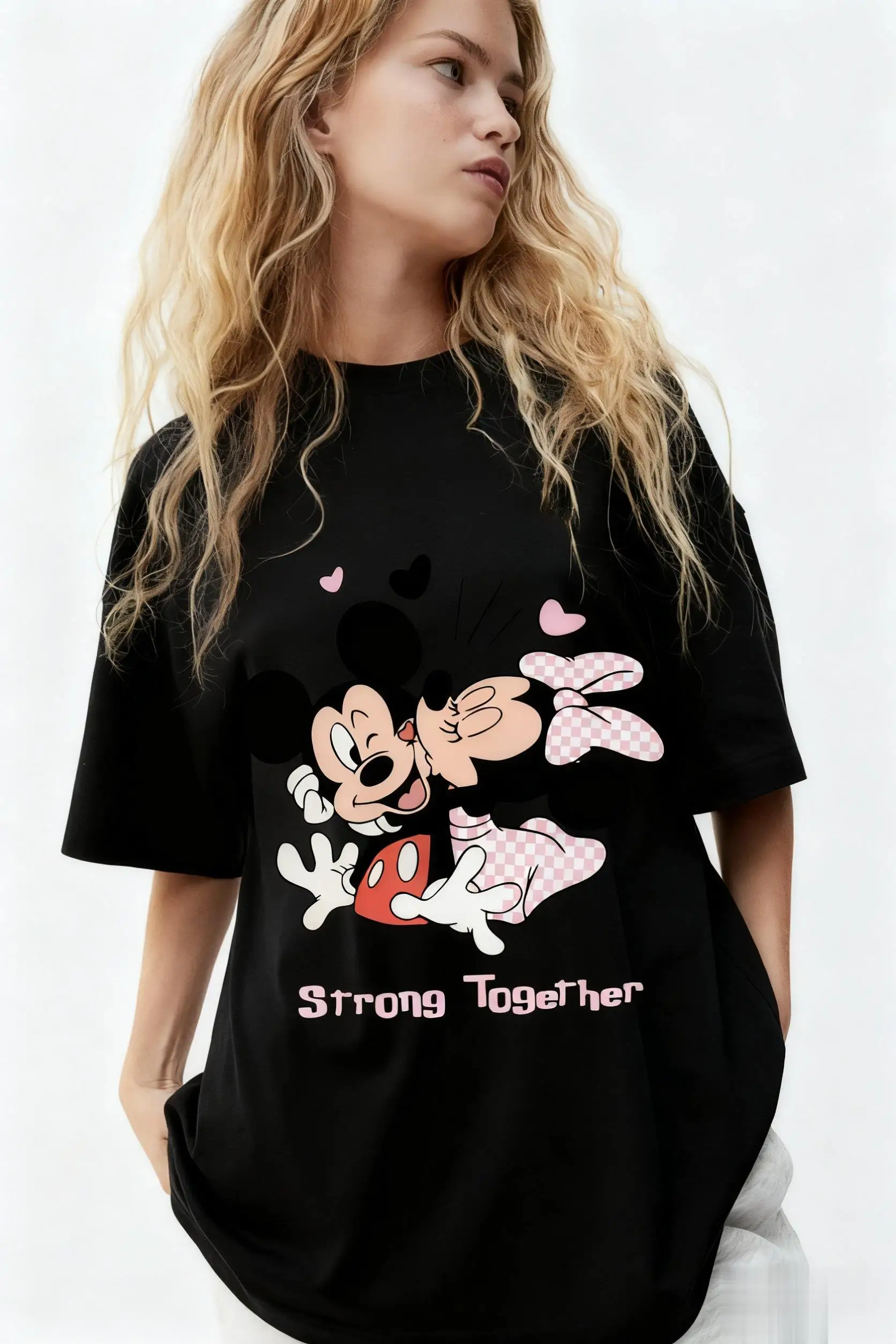 ユニセックスミッキーミニープリント Tシャツ男性女性特大ヴィンテージディズニーグラフィックトップカジュアル半袖 Tシャツストリート夏新