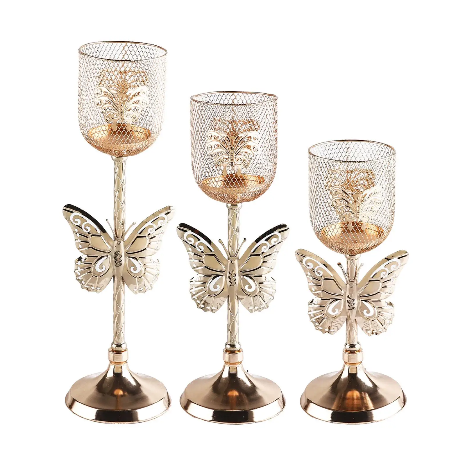 Goblet Shaped Metal Candlestick Taper Candle Tealight Candle Holder Stand for Anniversary Decors Mantel New Year Party