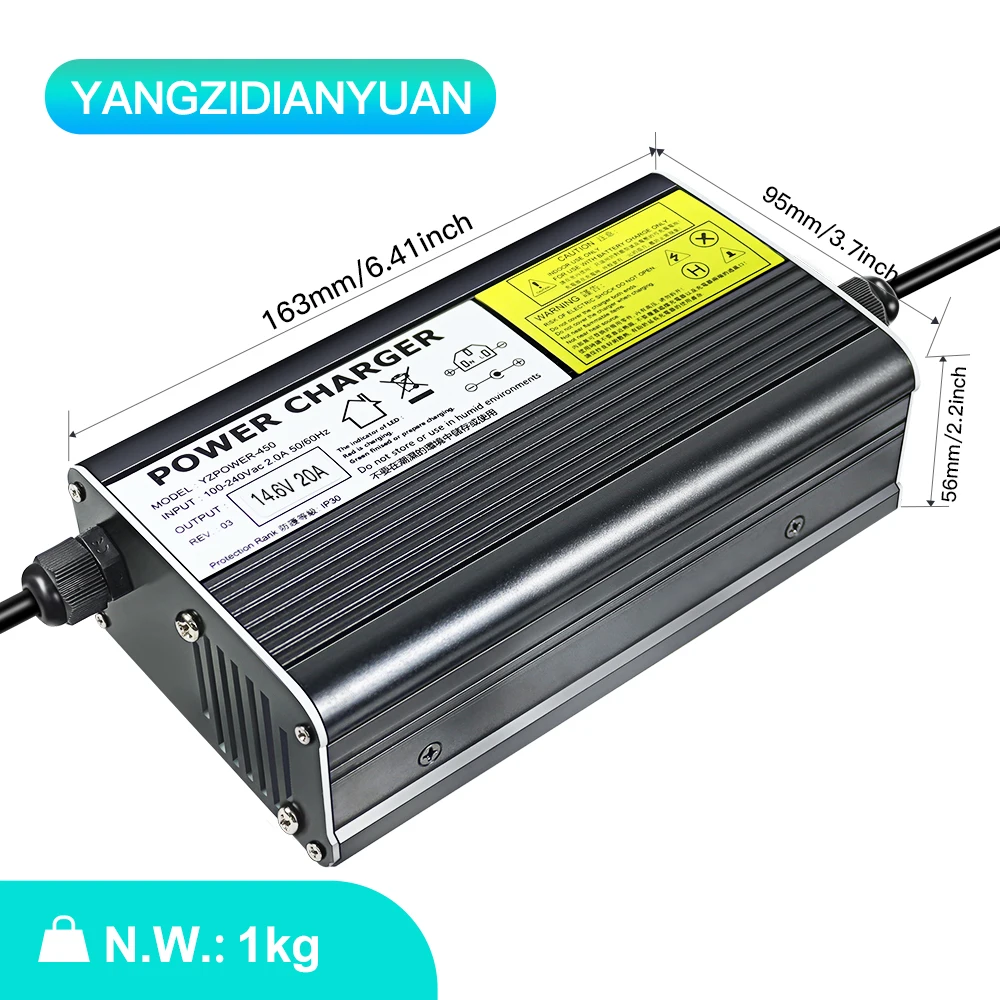 14.6V 20A 4S Lifepo4 Charger For 12V Lifepo4Lithium Battery Pack Electric Equipment Universal with Cooling Fan