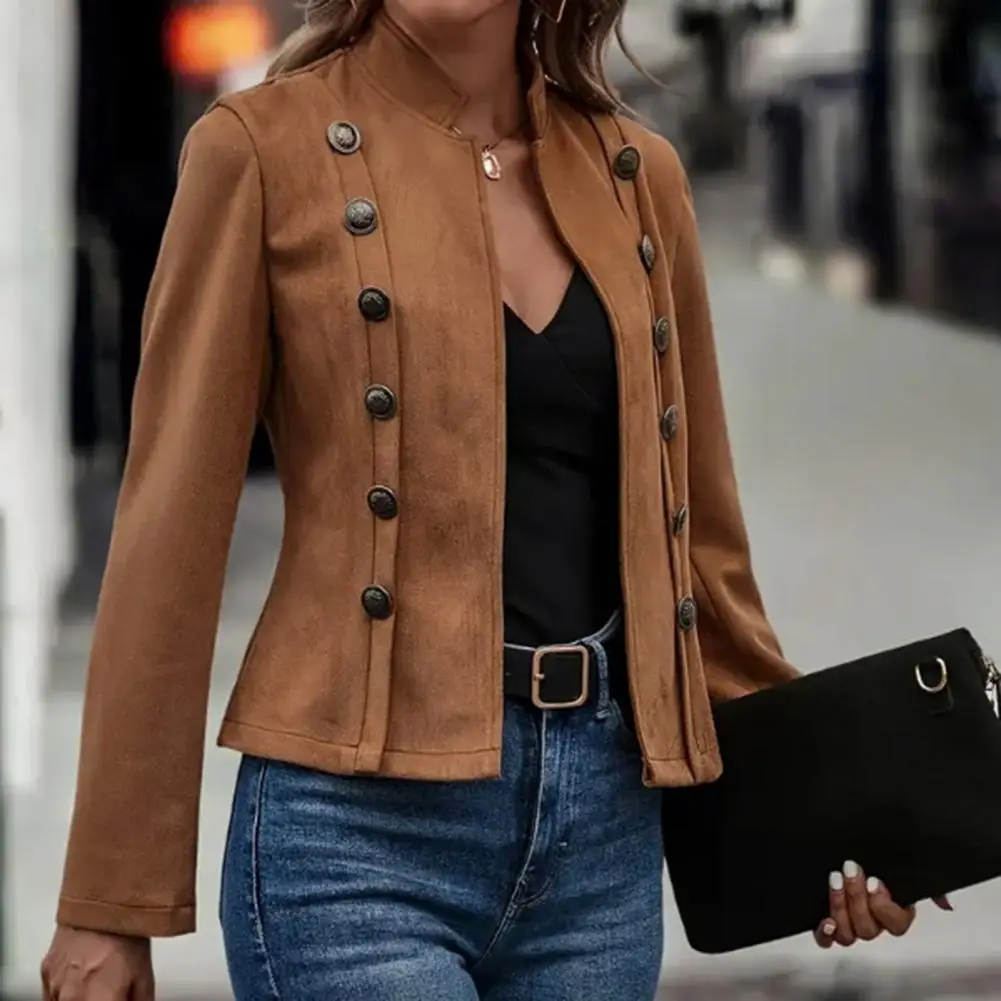 

Women Deerskin Velvet Jacket American Retro Style Jacket Stylish Retro Double-breasted Women's Jacket for Winter for Travel