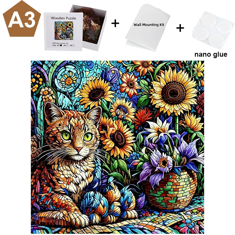 Sunflower Cat Wooden Jigsaw Puzzle Wooden Jigsaw Puzzle Family Party Game Wall Decoration Wooden Jigsaw Puzzle