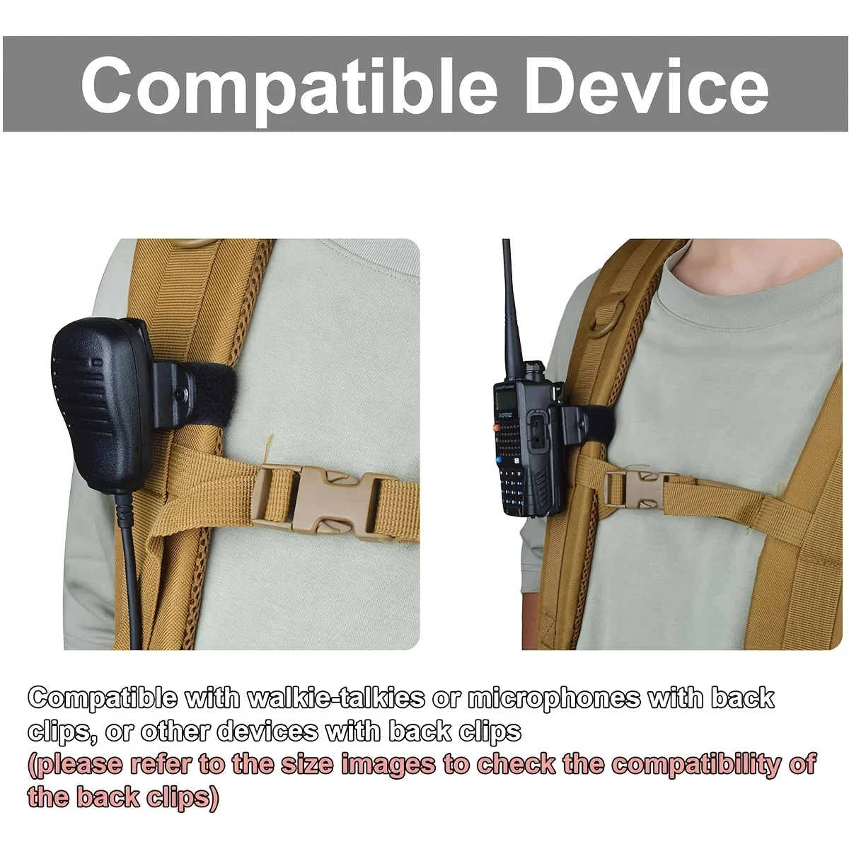 1 Stück Walkie-Talkie-Halterung mit Schnellverschluss, verstellbarem Hakenriemen und Kabelbinder für Rucksack, Funkgerät und Ausrüstung – Detail 5