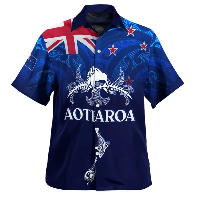 New Harajuku 3D New Zealand Maori Silver Fern Papua Flag Printing Shirts Men NZ AOTEAROA Rugby Graphic Short Shirts Hawaiian Top