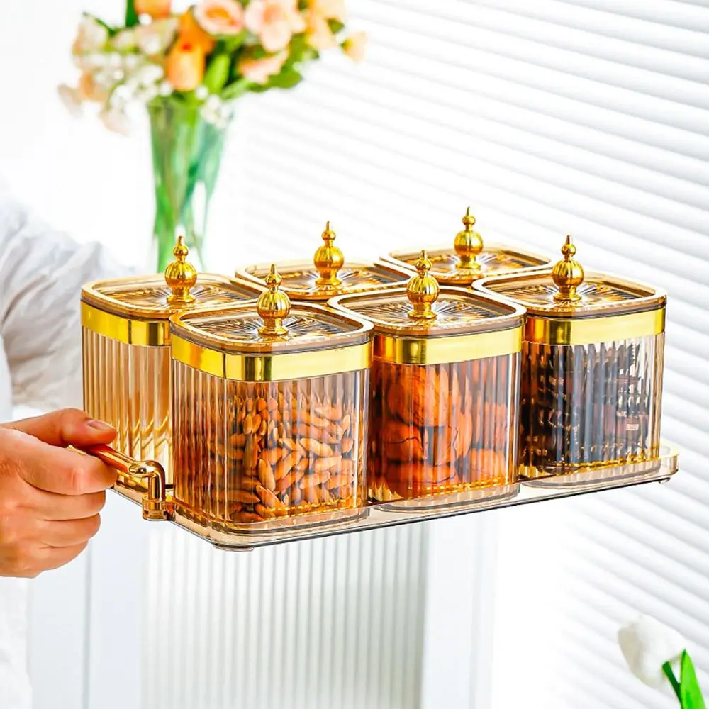 

3/6Pcs Home-Food Grade Transparency Sealed Can Easy to Refill with Tray Food Jar Ramadan Jar Condiment Tray Spice Jar Kitchen