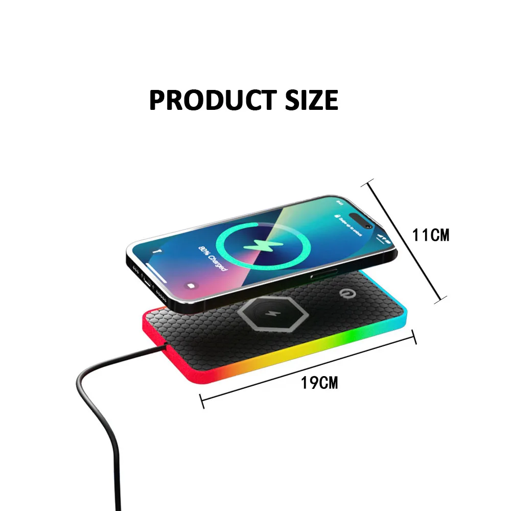 15w Car Charging Pad Led Rgb Car Wireless Charging Board With Anti Slip Silicone Pad Multi Device Charging Qi Fast Charging