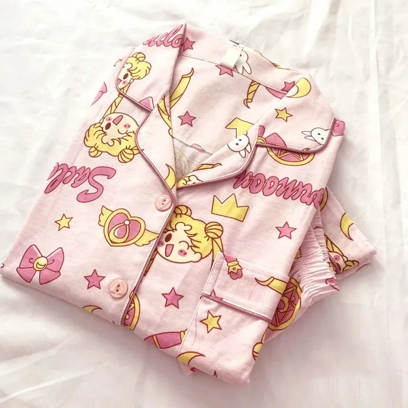 Sailor Moon Sweet Women Pajamas Anime Girls Kawaii Sailor Moon Clothes Short Sleeved Pajamas Set Short Pants Children Clothing