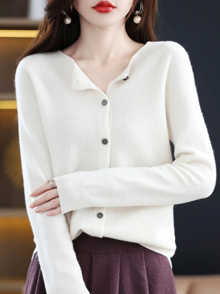 Long Sleeve 100% Merino Wool Sweaters Spring Autumn Women O-Neck Knitwear Tops Clothing Fashion Basic Tops