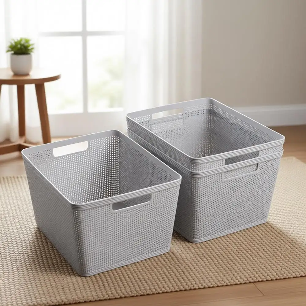 

Natural Grey Large Woven Plastic Baskets, Set of 3 - Home Storage Solutions with Stylish Design