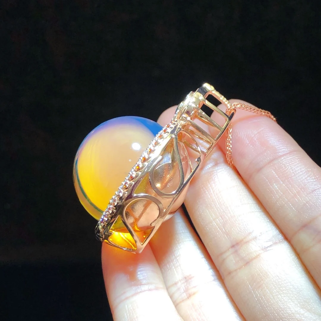 Mexican Blue Amber Silver Pendant 23mm Handmade Jewelry Floral Carving Vintage Luxury Adjustable Necklace