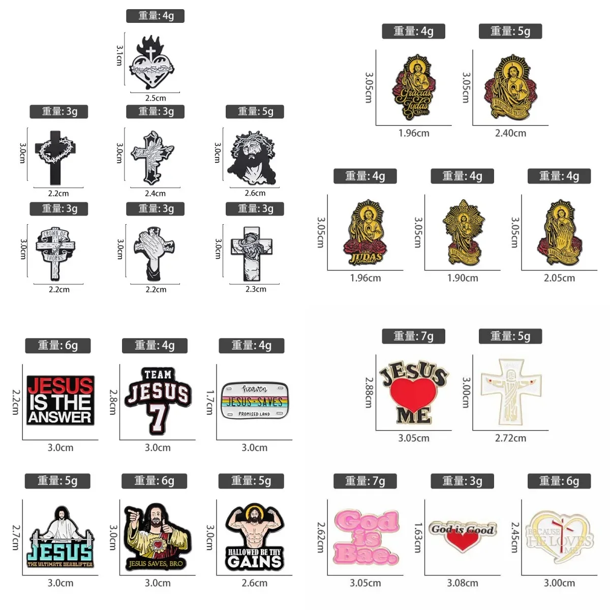 Jesus Cross Series Enamel Pin Metal Badge Creative Retro Statue Brooch Clothing Deco Jewelry Gift For Friend Custom Wholesale