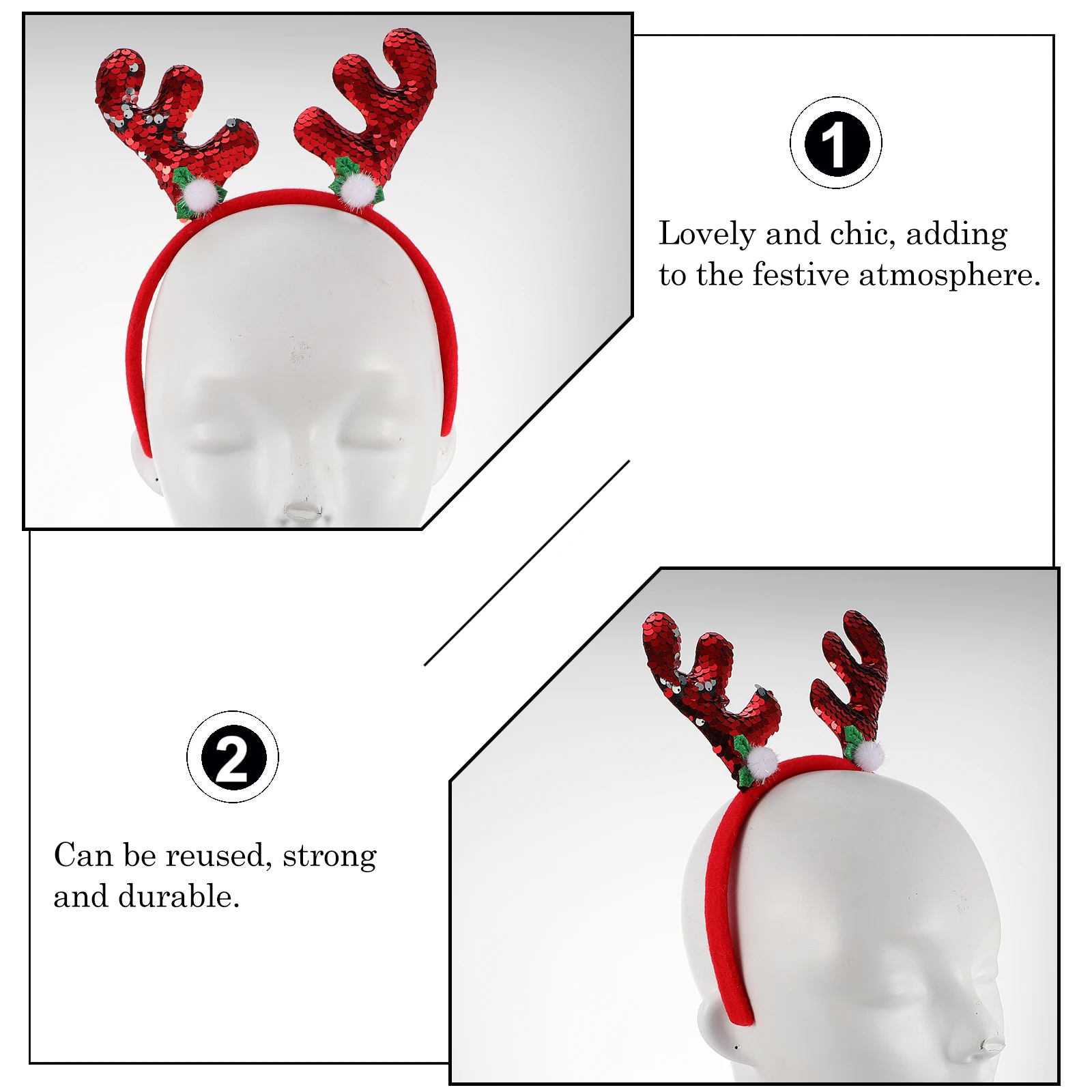 

3 Pcs Christmas Antler Headband Reindeer Hairband for Girls Party Headdress Sequined Antlers Lightweight Decor for Christmas