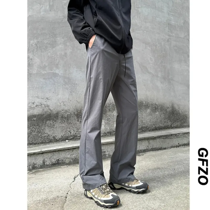 Summer Thin Pants Men Fashion Gray Black Casual Pants Men Streetwear Korean Loose Straight Ice Silk Pants Mens Trousers M-3XL