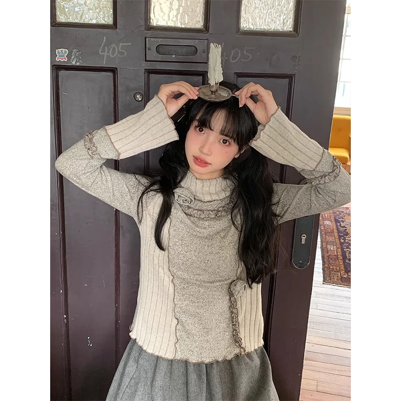 

Y2K Flowers Sweater Women Harajuku Ruffles Patchwork Knitted Pullovers Vintage Knitwears Winter Grunge Korean Design Jumpers New