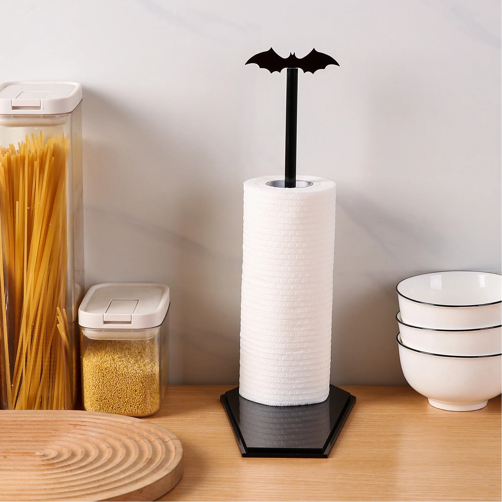 

Halloween Bat Paper Towel Holder Countertop Gothic Home Decor Standing Towel Roll Stand Organizer For Kitchen Bathroom