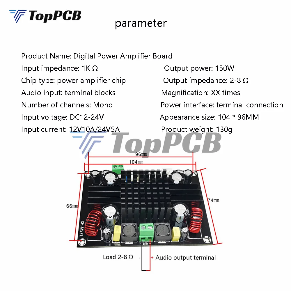 150W TPA3116 Audio Amplifier Board High Powr Mono Digital TPA3116D2 Amplfiers DC 12V-24V