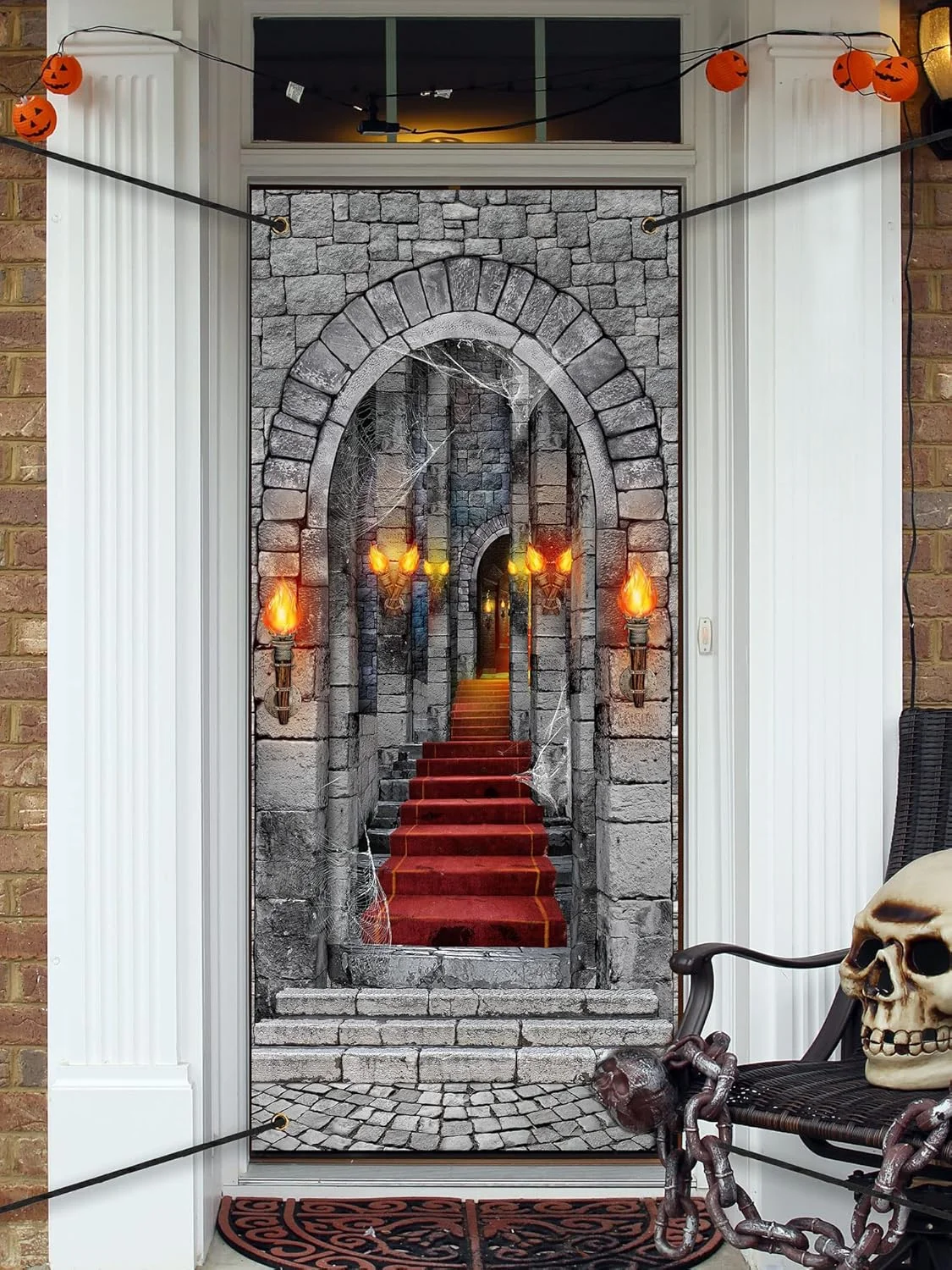Halloween Medieval Castle Backdrop Door Cover Decorations Castle Entrance Door Cover 3D Gothic Birthday Photo Background Party