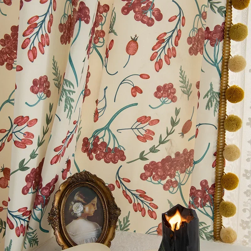 

Beige Red Grape Curtains for Living Dining Room Bedroom Print Cotton Luxury American Rustic Blackout luxury Custom Size modern