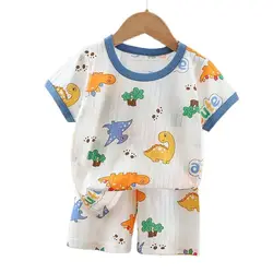 Dinosaur Baby Pajamas Set Cotton Child Pajamas Toddler Summer Sleeveless Baby Nightwear Pyjamas Kid Cartoon Homewear Clothes Set