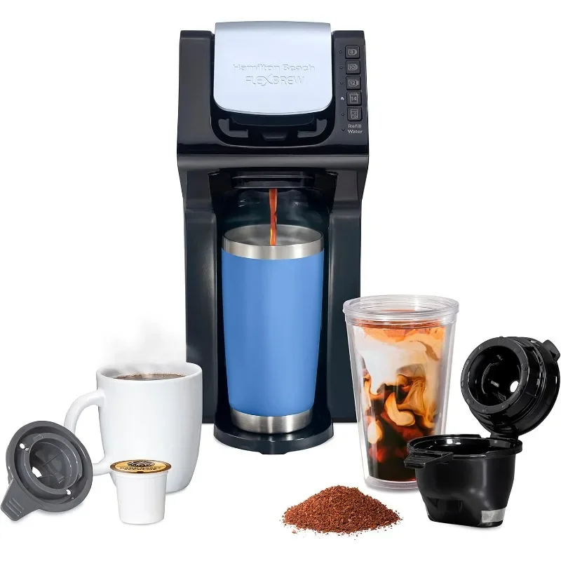 

Single-cup Hot and Iced Coffee Maker with Removable Water Reservoir, Compatible with Capsules and Ground Coffee