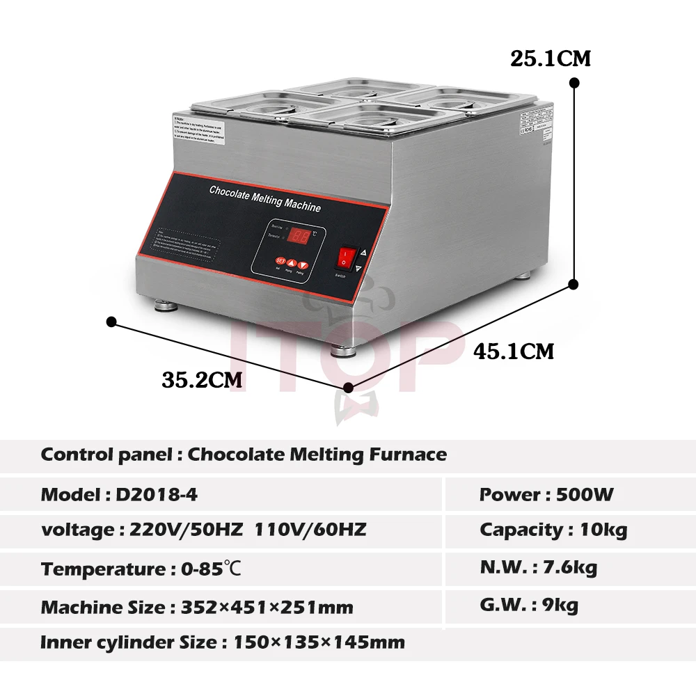 ITOP Electric Chocolate Melting Machine Digital Display Chocolate Melting Furnace Air Heating No Water Need 220-240V 110V/60Hz