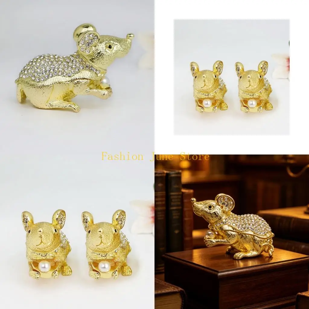 N5KA Fashionable Metallic Mouse Figure Decorative Box Great Housewarming Souvenir