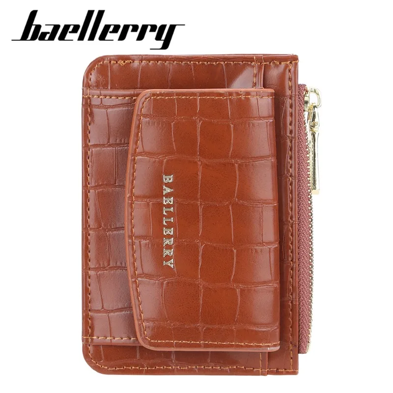 Baellerry Women's Short Wallet Luxury PU Zipper Coin Purse Vertical Card Holder Fashionable Compact Money Bag