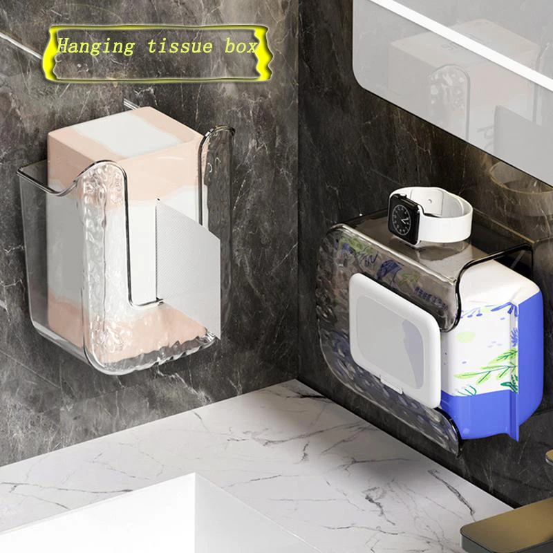 

Wall-mounted Tissue Box Easy To Remove Punch-free Napkin Box Bathroom Wipes Dispenser Kitchen Bedroom Container