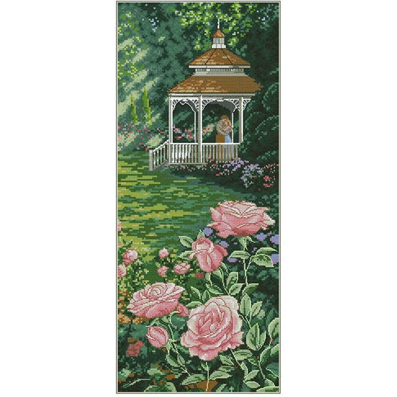 Amishop Top Quality Beautiful Lovely Counted Cross Stitch Kit Paradise Found Rose Park Garden Kiss Lover Dim 35207