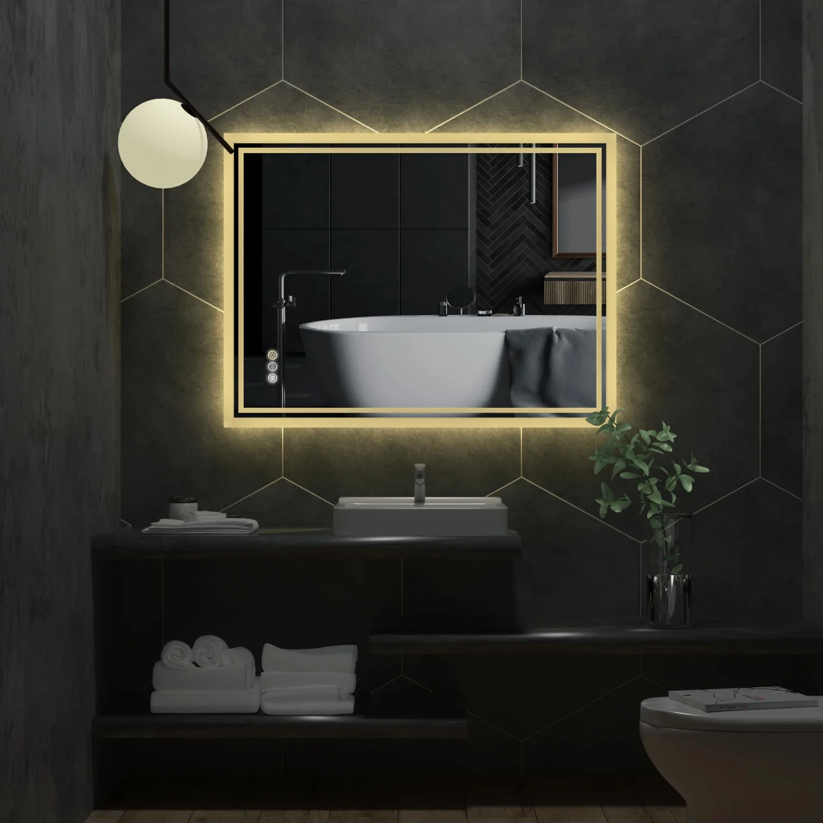 LED Backlit Mirror Bathroom Vanity with Lights,Anti-Fog,Dimmable,CRI90+,Touch Button,Water Proof,Horizontal/Vertical