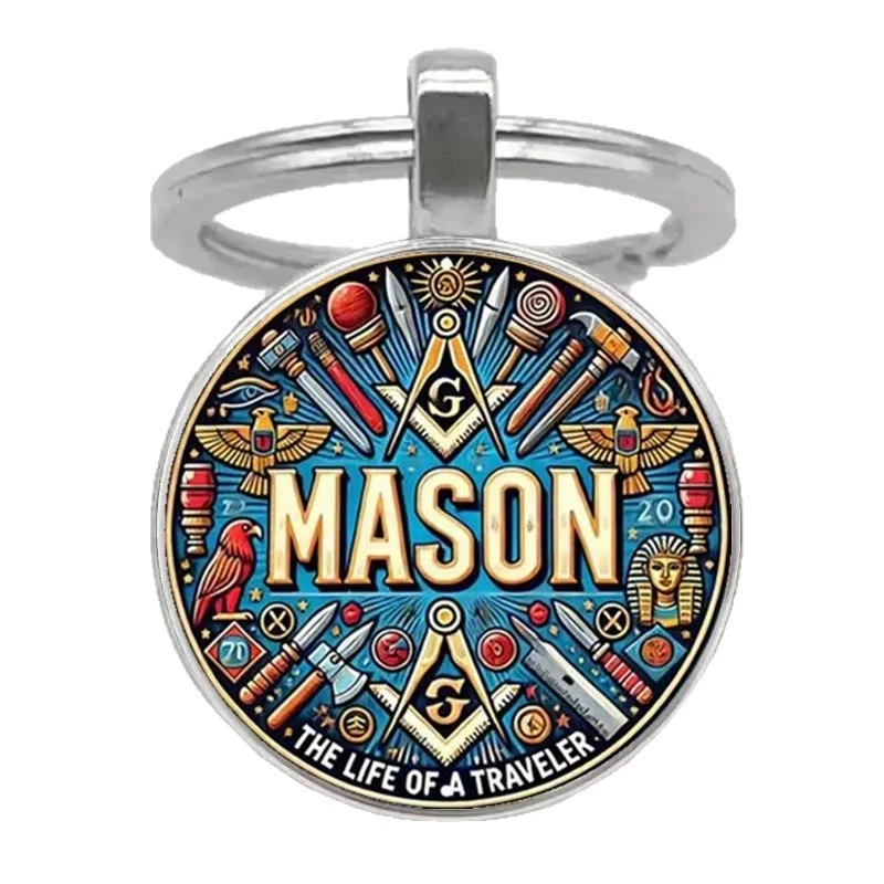 Vintage Secret Art Symbol Keychain with Compass, Square Ruler, Cube Jewelry Wholesale