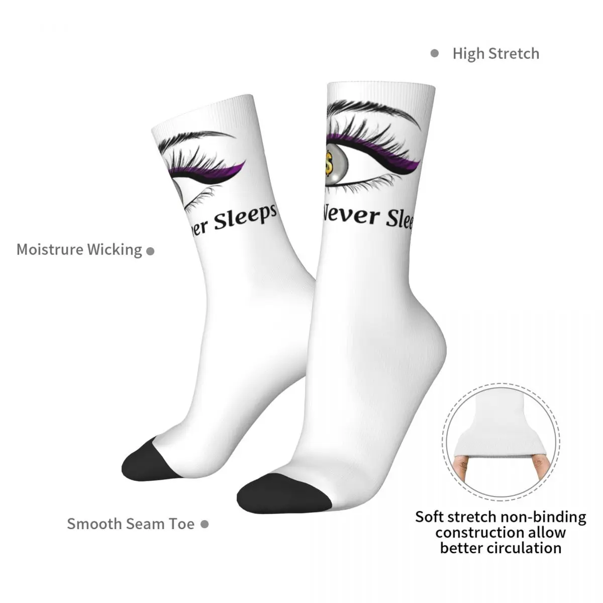 Money Never Sleeps Wealth, Hustle, Ambition, Success Socks Harajuku Stockings All Season Long Socks for Unisex Birthday Present