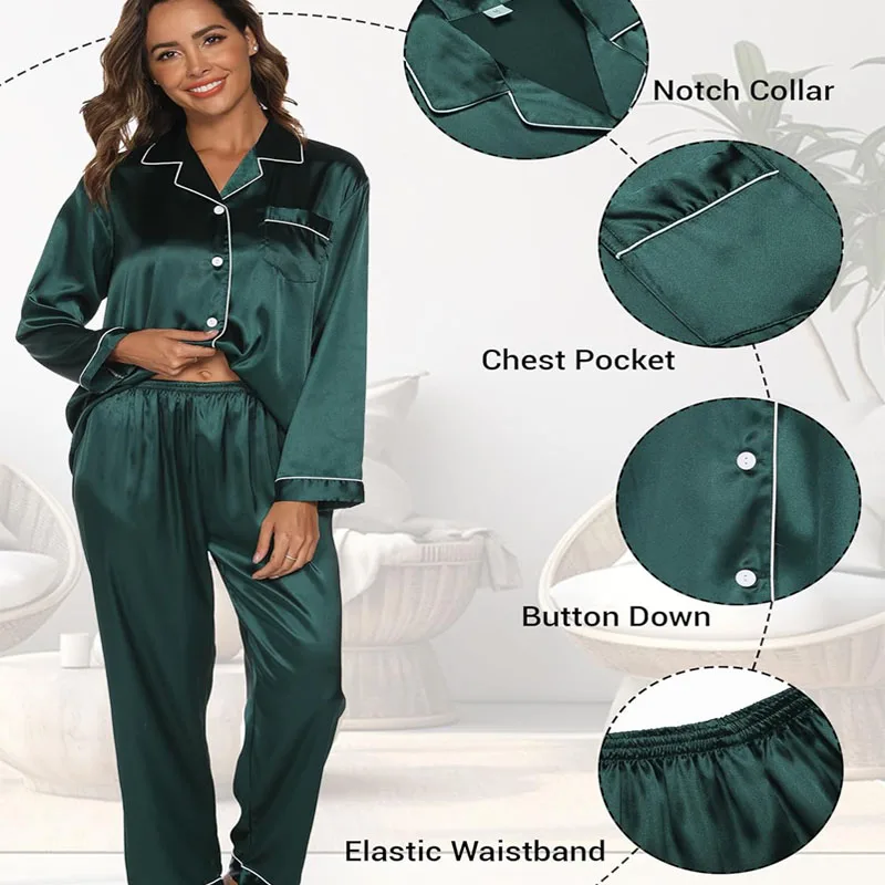 2 Pcs/Set Pajamas Women Long-Sleeved Long Pants Silk Plus Size Ladies Home Wear Lapel Shirt Pants Home Leisure Suit Xl Couple