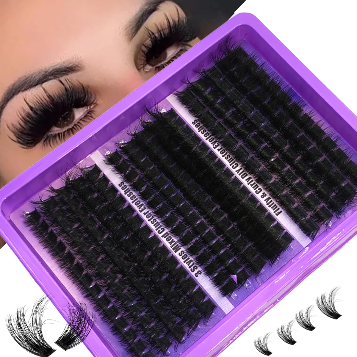 160D-200D 8DFluffy DIY10-18mm pestañas en racimo extensión de pestañas mixtas 0,07mm ruso D rizo pestañas gruesas y reutilizables dramáticas