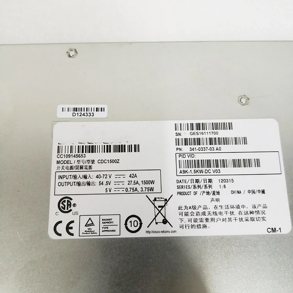 

Стабильная производительность A9K-1.5KW-DC 341-0337-03 A0 1500W для блока питания CISCO, полностью протестировано