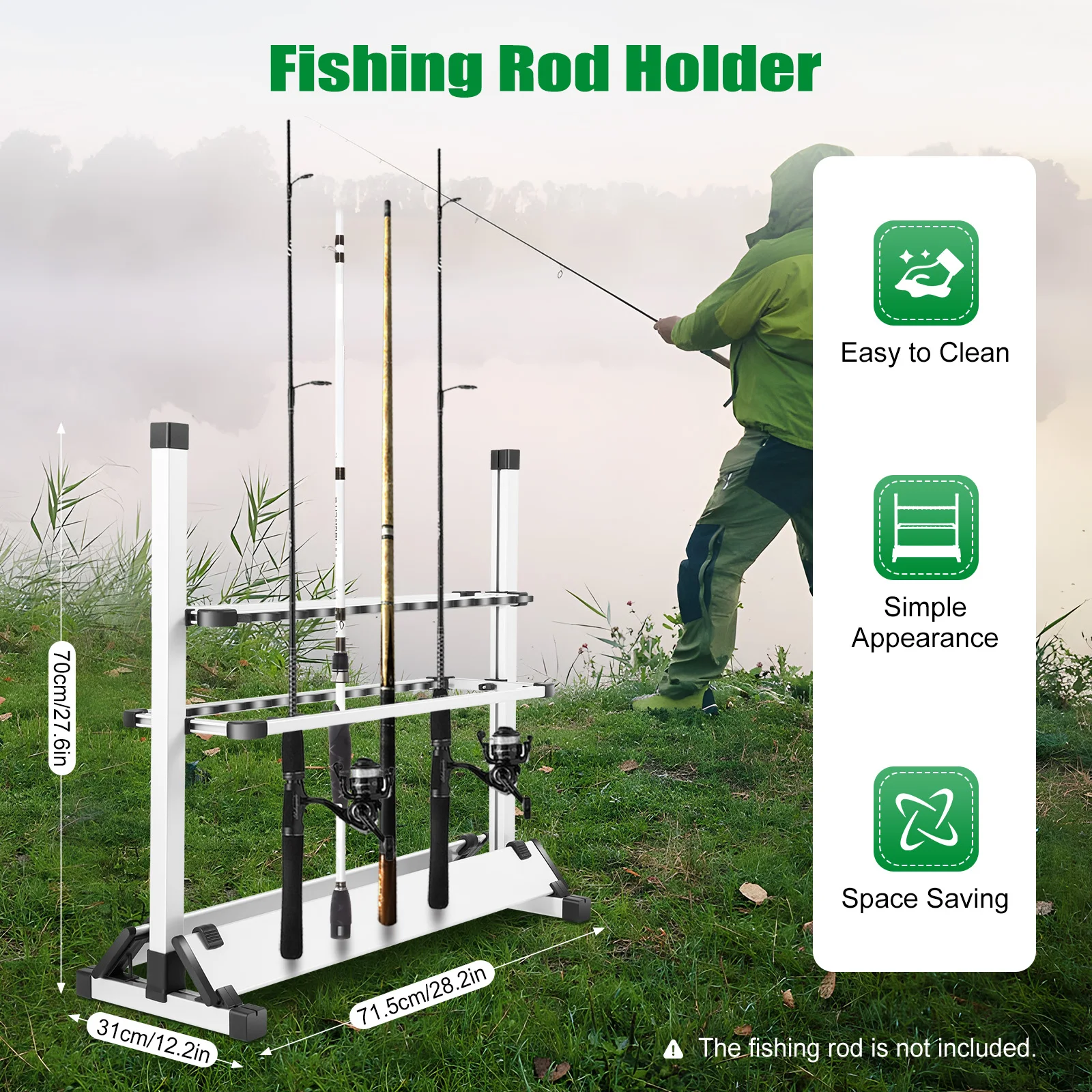 12/24 fishing rod holders Aluminum Fishing Rod Holder for Indoor and Outdoor Use Fishing Rod Holder Black/White