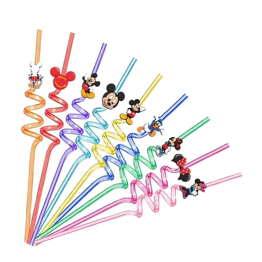 6/12Pcs Lilo and Stitch Reusable Drinking Straws Birthday Party Supplies Winnie Mickey Mouse Toy Story Princess Spiderman Straws