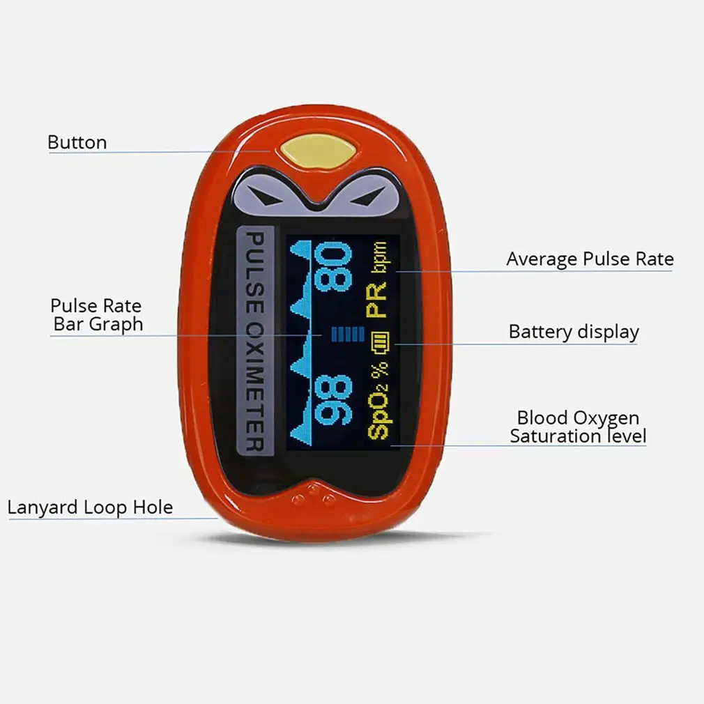 Children Oximeter TFT Lightweight Finger Pulse Oximeter Finger Clip TFT Color Screen Oximeter Heart Rate Pulse Monitoring