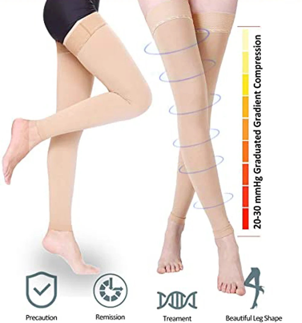 STSTSING 1 Pair 20-30 mmHg Compression Stockings for Women, Thigh High Footless Varicose Veins Leg Sleeves