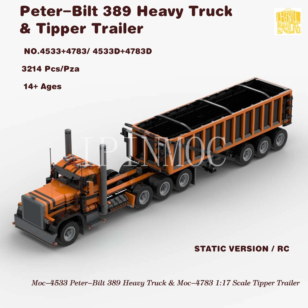 Moc-4533 389 Heavy Truck & Moc-4783 1:17 Scale Tipper Trailer With PDF Drawing Building Blocks Bricks Christmas Gift