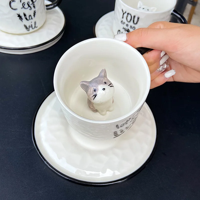 Creative Cute Cat Milk Cup Three-Dimensional Cartoon Ceramic Coffee Mug Korean Style Fashion Office Water Cups 2022