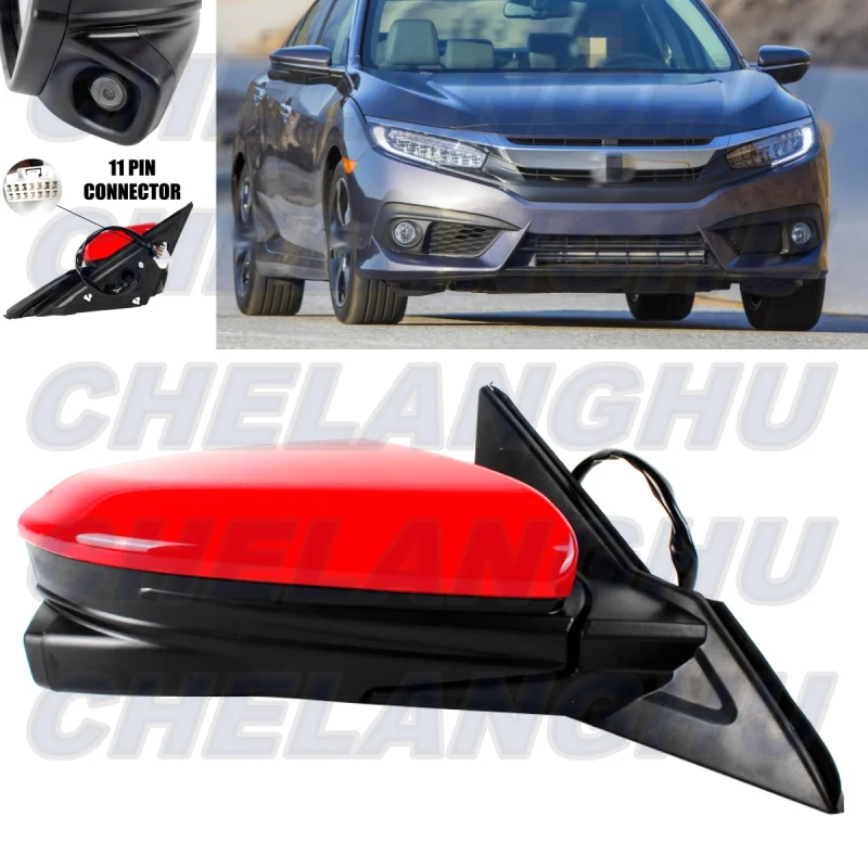 Mirror Assembly With Camera For Honda Civic 2016 2017 2018 2019 2020 US Version Right 11Pins Red Painted Heated Power Adjust