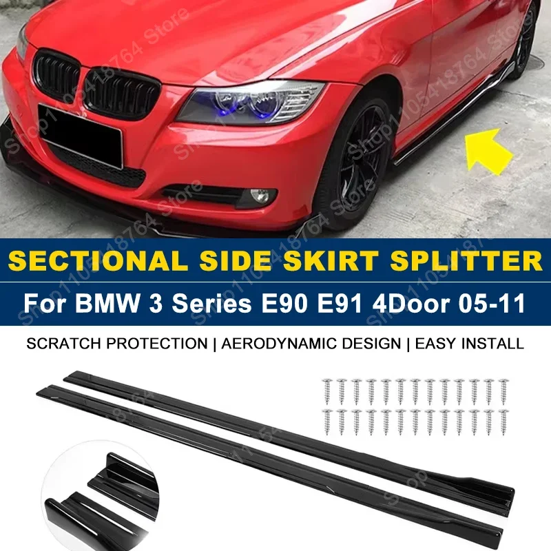 For BMW Accessories 3 Series E90 E91 320i 330i 2005-2011 Car Side Skirts 2.2M 86.6inch Extension Rocker Panels Lip Bumper ABS