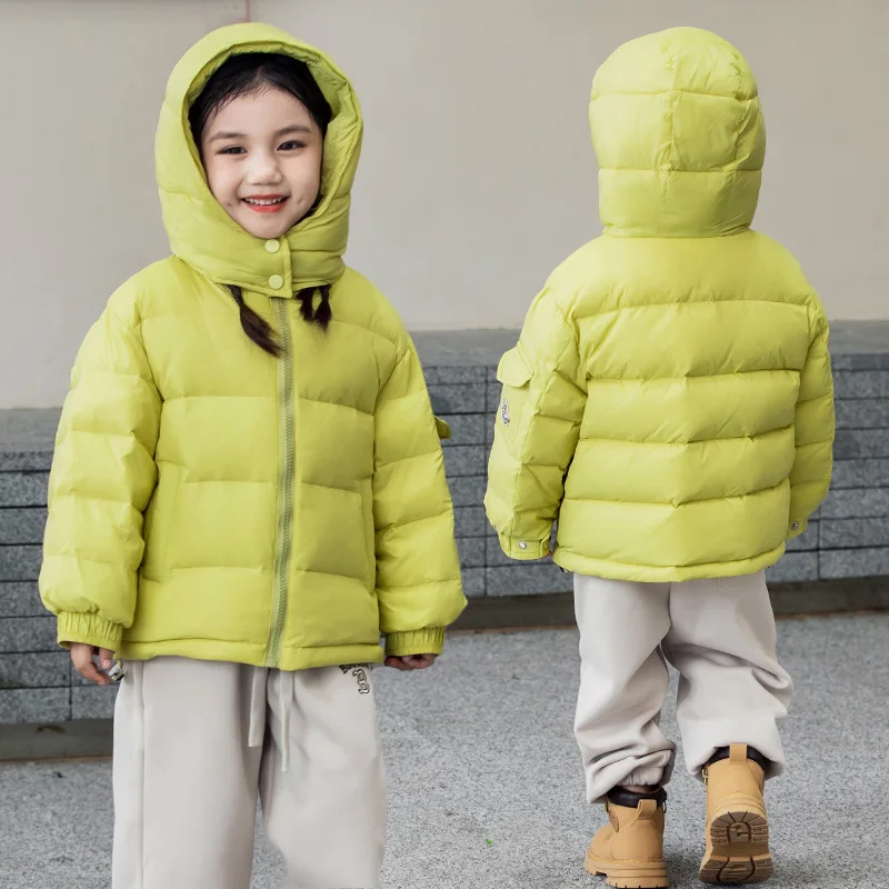 Winter Children Boy Down Jacket Cotton Sticker Plus Velvet Infant Bbay Boy Outerwear Coat Thick Candy Color Kid Boy Hooded Coats