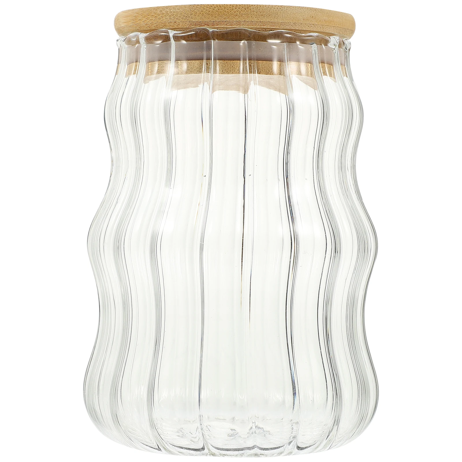 

Wavy Glass Storage Jars Bamboo Lids Transparent Containers Sealing Food Canisters Grain Preservers Tea Holders Kitchen