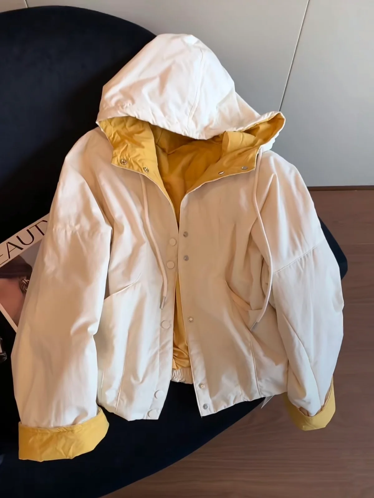 

Korean Sle Anti-Aging White Color Blo Hooded Cotton Jaet Women's Faionable Lazy Slimming Versatile Warmth Cotton Coat