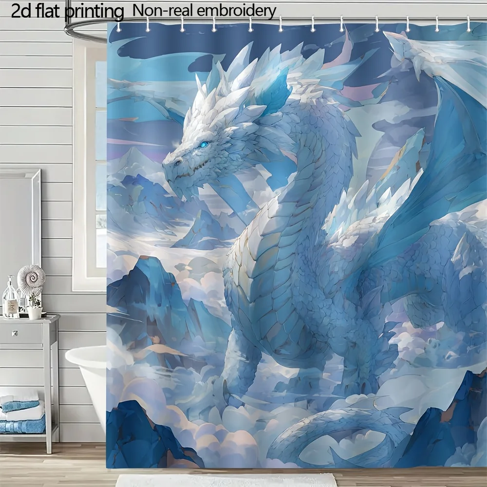 

Иллюстрация ледяного дракона, занавеска для душа, 1 шт., с 12 крючками, для ванной комнаты, домашнего декора, полиэстер, 2D плоская печать, 70,8x70,8 дюймов