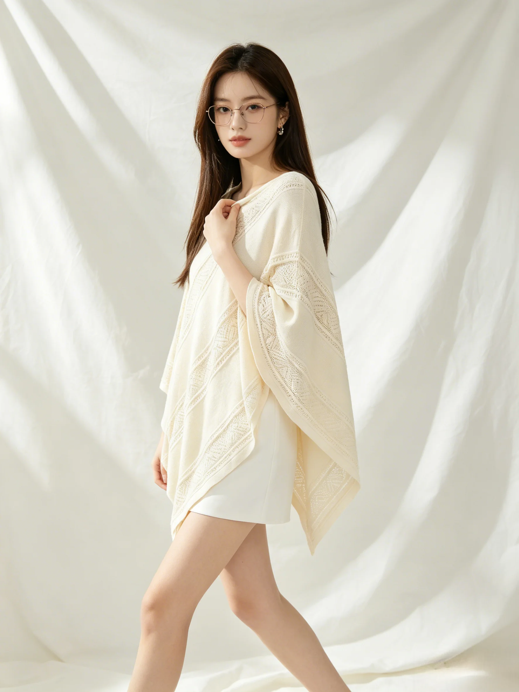 Soft Gentle Korean Style Batwing Sleeve Knitted Cloak Top Women's Summer Skin-friendly Loose Slimming Top Fashionable Versatile