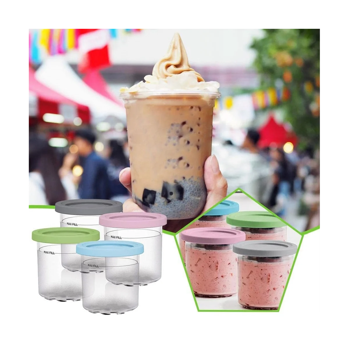 Ice Cream Pints Cup, Ice Cream Containers with Lids for Ninja Creami Pints NC301 NC300 NC299AMZ Series Ice Cream Maker